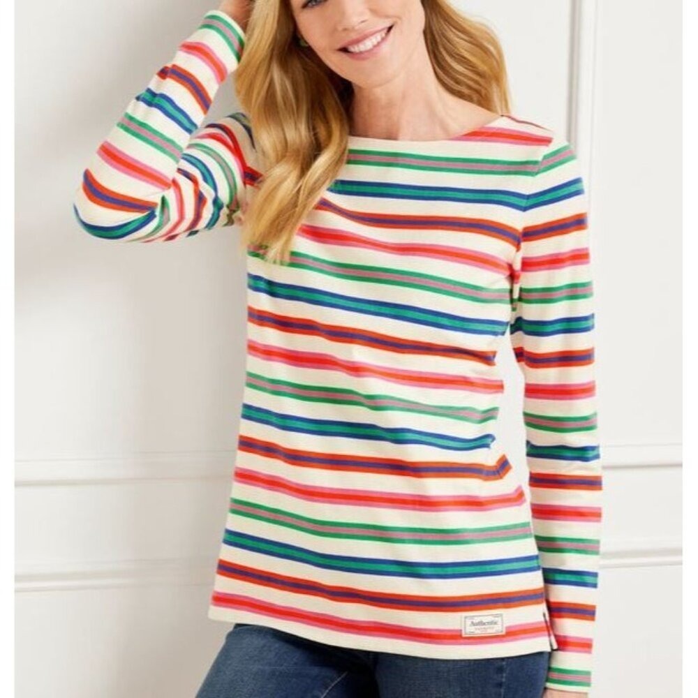 Talbots Tee Shirt Long Sleeve Tulip‎ Stripe Plus Size X XL 100% Cotton